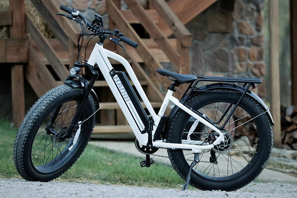 HAOQI White Leopard Step Thru Fat Tire Electric Bike Lifestyle L