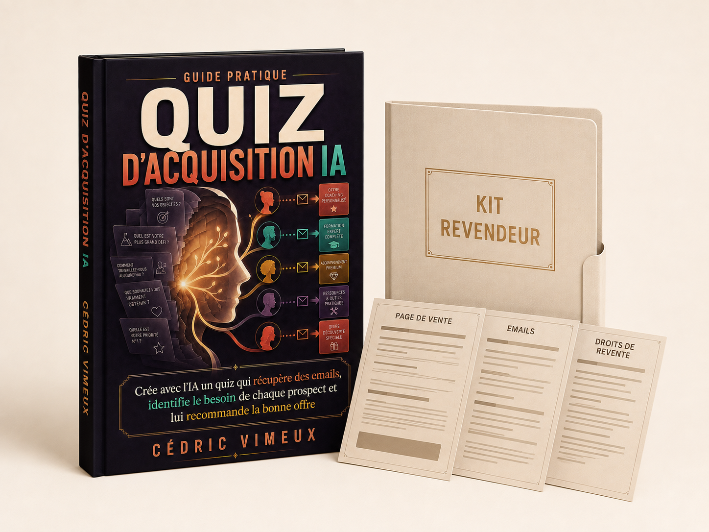 Quiz d’acquisition IA, de Cédric Vimeux : représentation du guide numérique et de ses documents revendeur