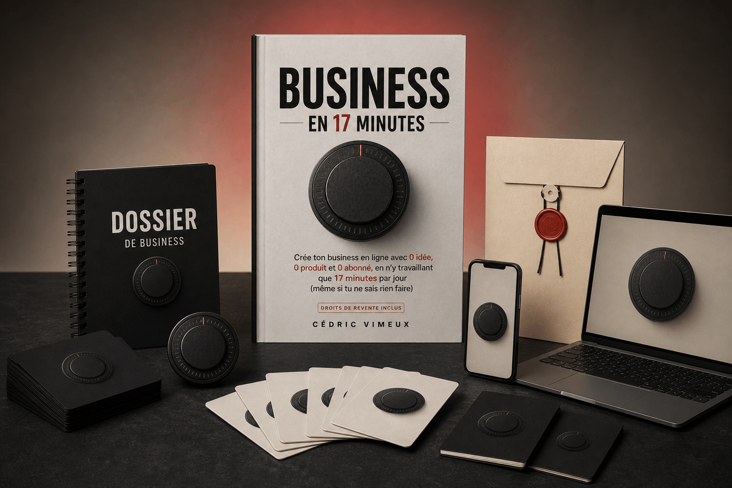 Mockup 3D complet de BUSINESS EN 17 MINUTES et de ses supports