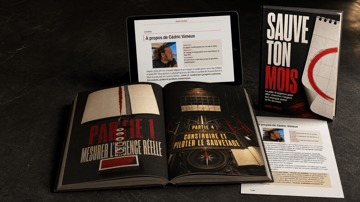 Pages intérieures et outils réels de "SAUVE TON MOIS"
