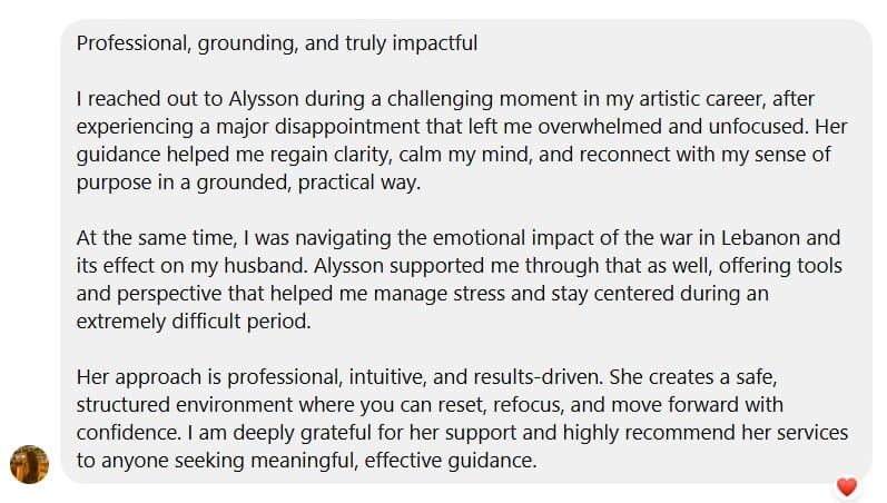 Fran Smith Client Feedback for Alyson Williams