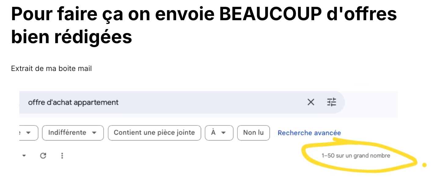 Preuve que j'ai envoyé beaucoup d'offres d'achat dans ma vie