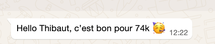 WhatsApp — offre acceptée 74 k€