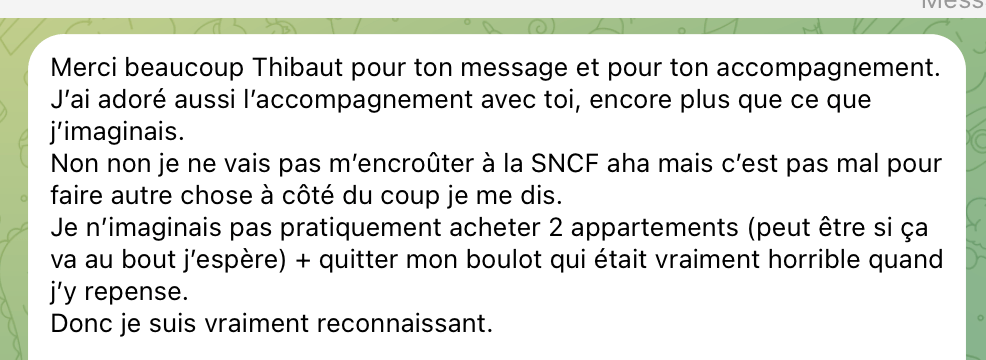 Deux appartements + démission, coaching Thibaut