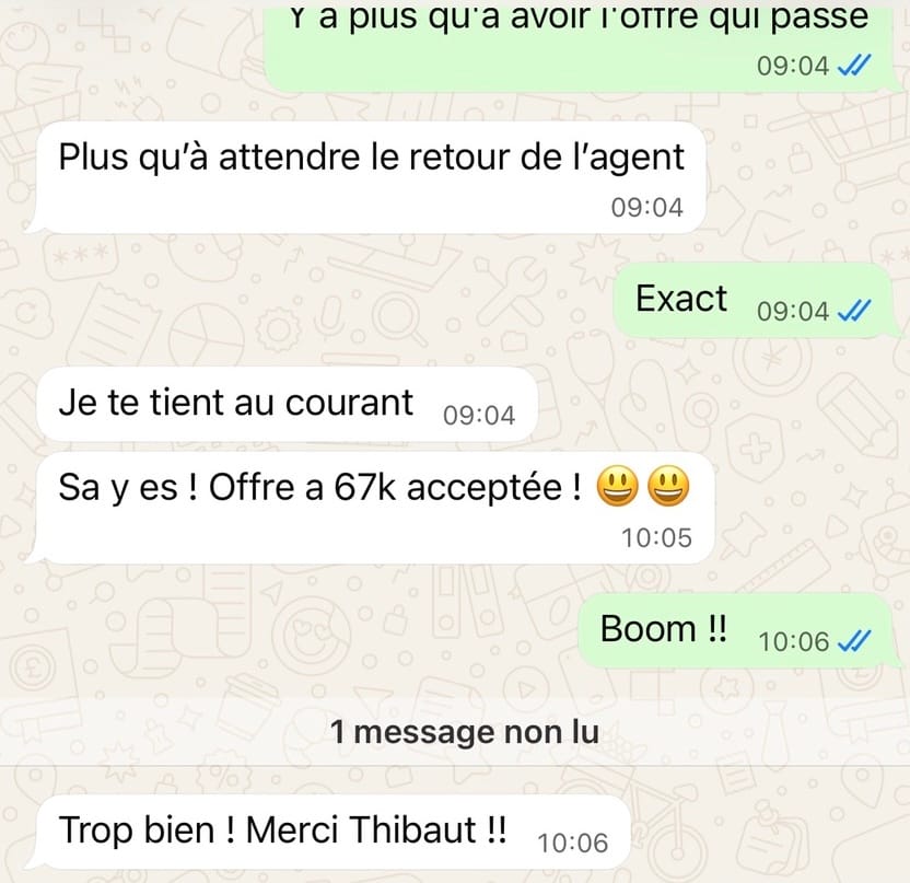 Offre acceptée 67 000 €