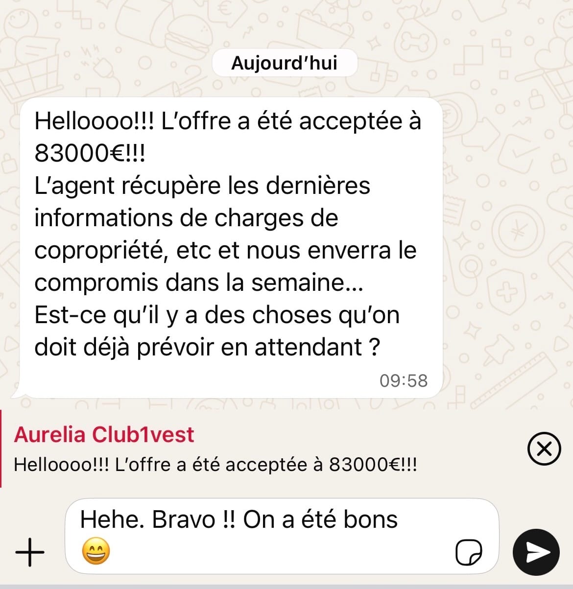Aurélia, offre acceptée 83 000 €