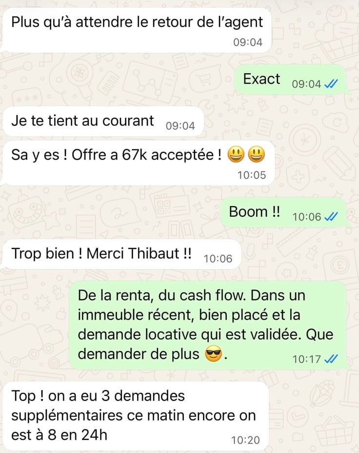 Suite du deal 67 000 €