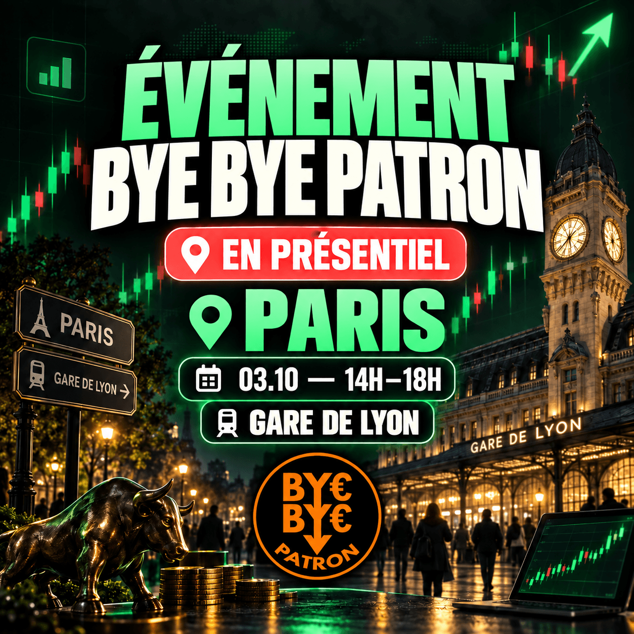 Evenement Bye Bye Patron en presentiel a Paris, Gare de Lyon, le 3 octobre
