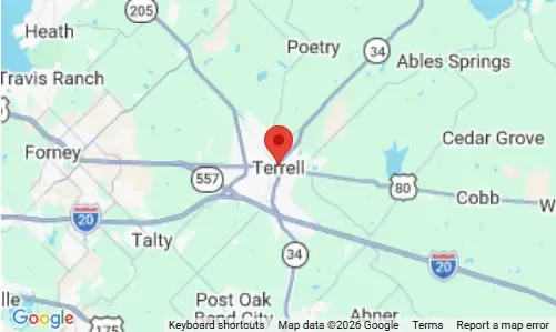 Map of Terrell, Texas and surrounding areas.