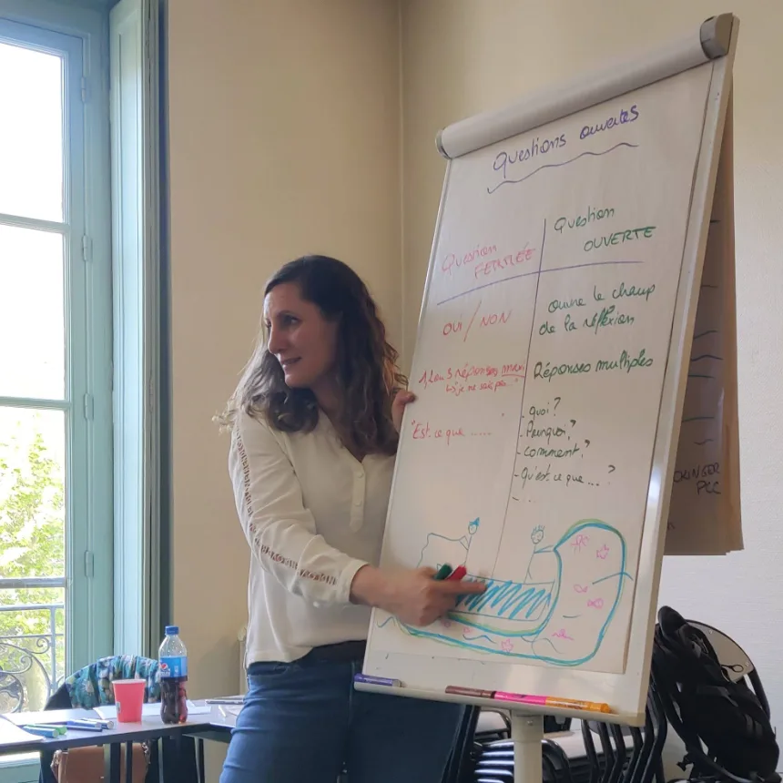 Edwige Giron-Fleckinger anime une formation de coachs au paperboard