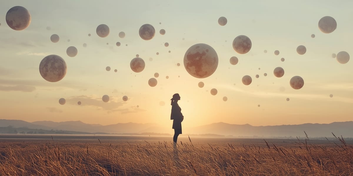 abstract mother silhouette floating orbs