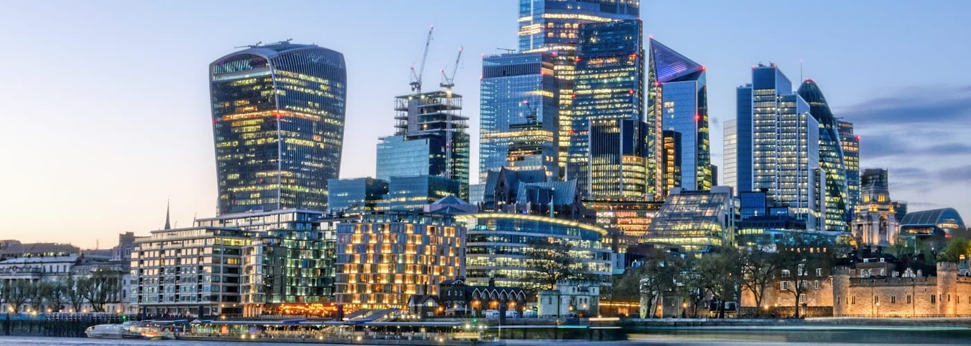 The City of London skyline at dusk
