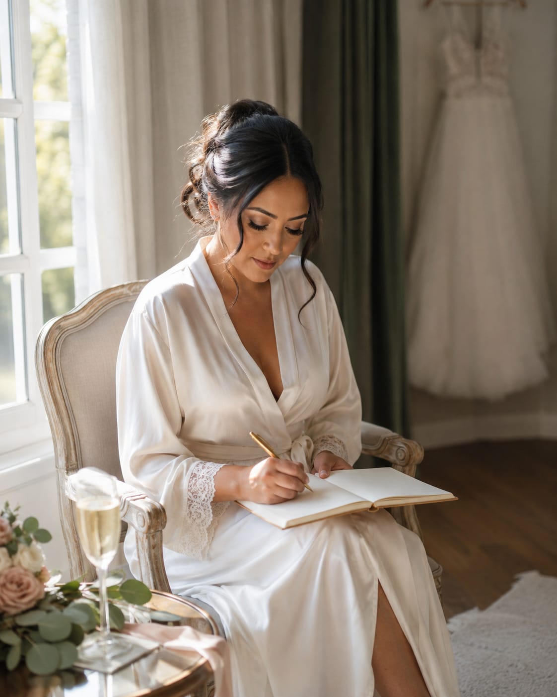 Novia escribiendo sus votos antes de la ceremonia