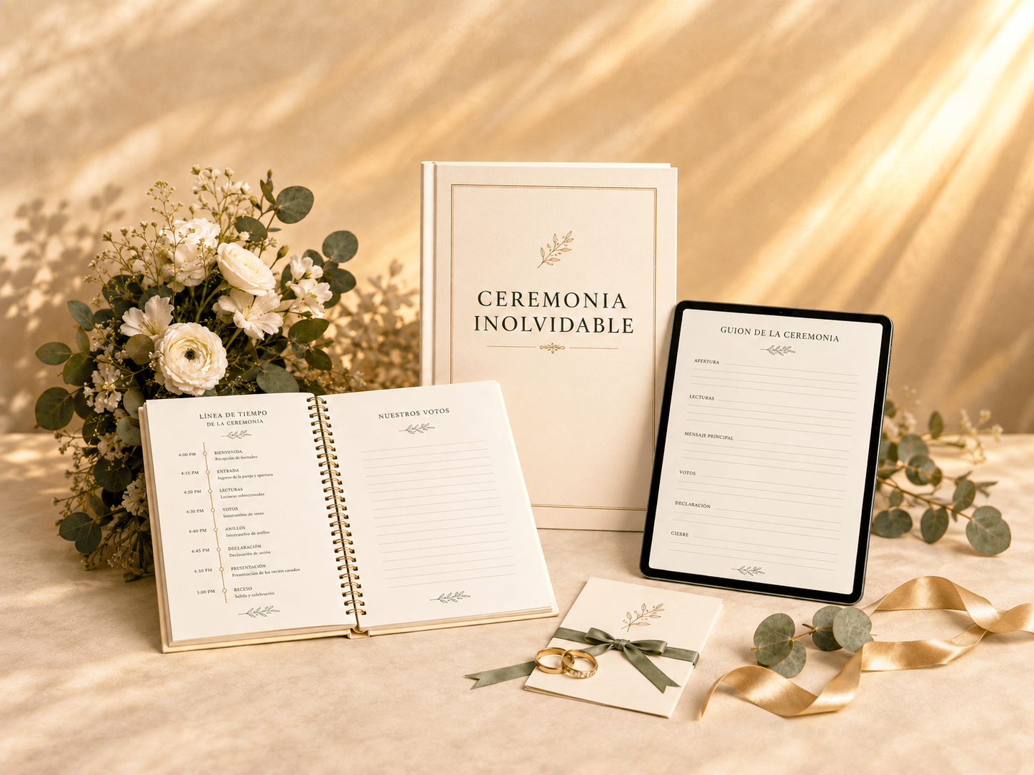 Ceremonia Inolvidable en libro, cuaderno y tablet