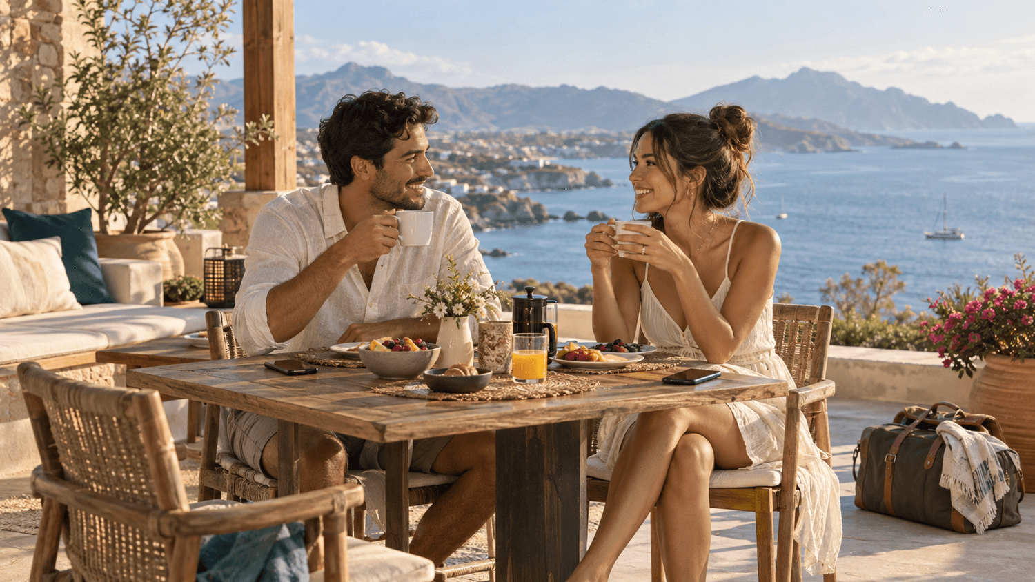 Pareja disfrutando su luna de miel con tiempo para estar juntos