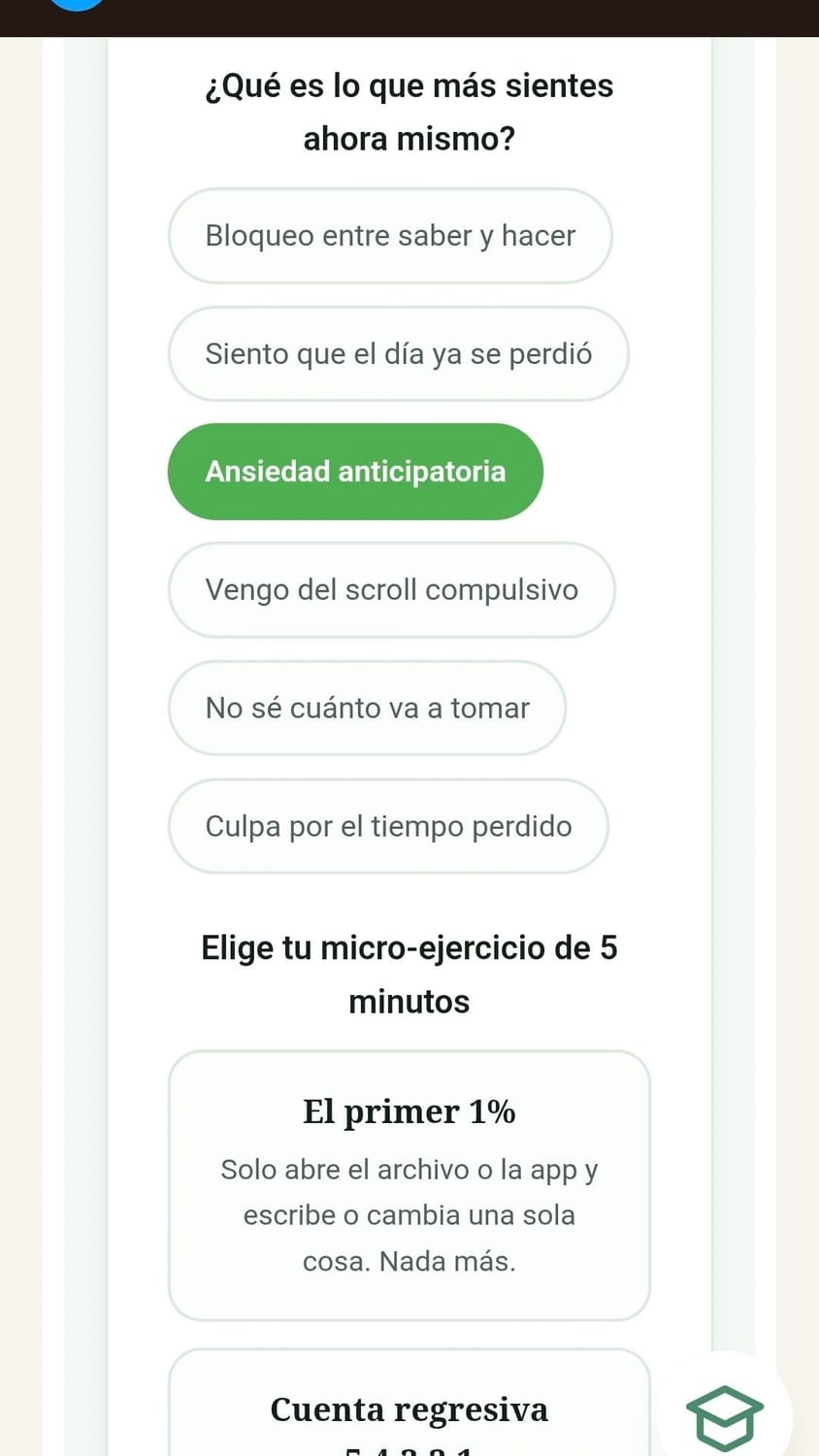 El Activador de 5 Minutos: elige qué sientes y tu micro-ejercicio de 5 minutos