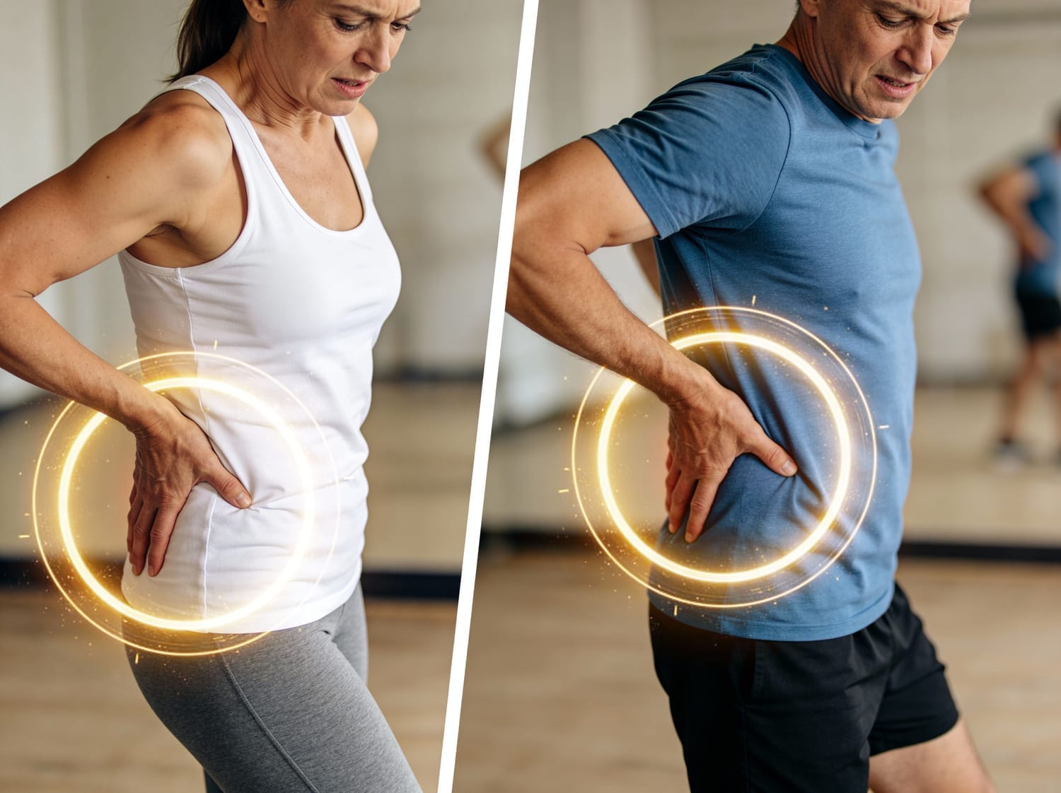 Elderly woman with knee pain struggling with daily activities
