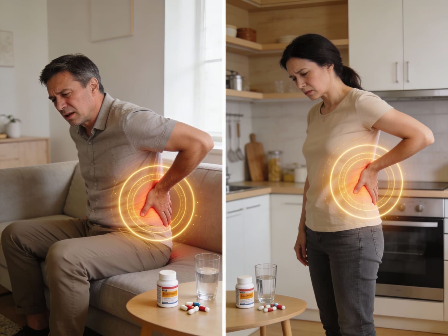 Elderly woman with knee pain struggling with daily activities
