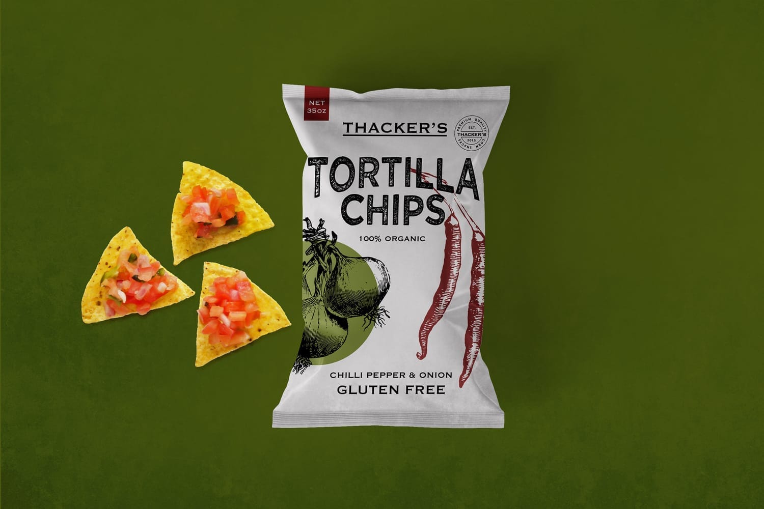 Visual identity & packaging design for Thacker's Tortilla Chips – FMCG snack food branding