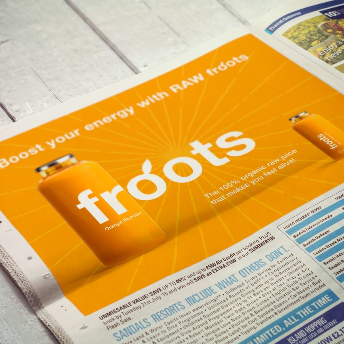 Print advertising for Froots Raw Juice – retail marketing and brand design