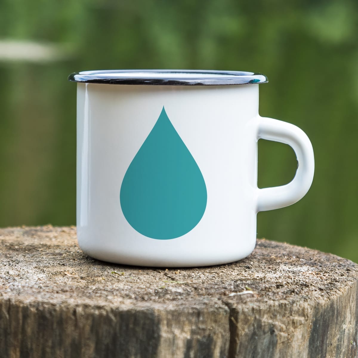 Tin camping mug with Cold Brew Coffee Lab drop graphic – branded merchandise design