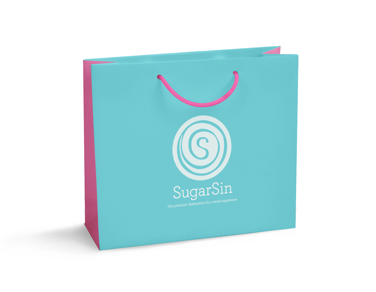 Branded Sugarsin gift bag – retail marketing collateral