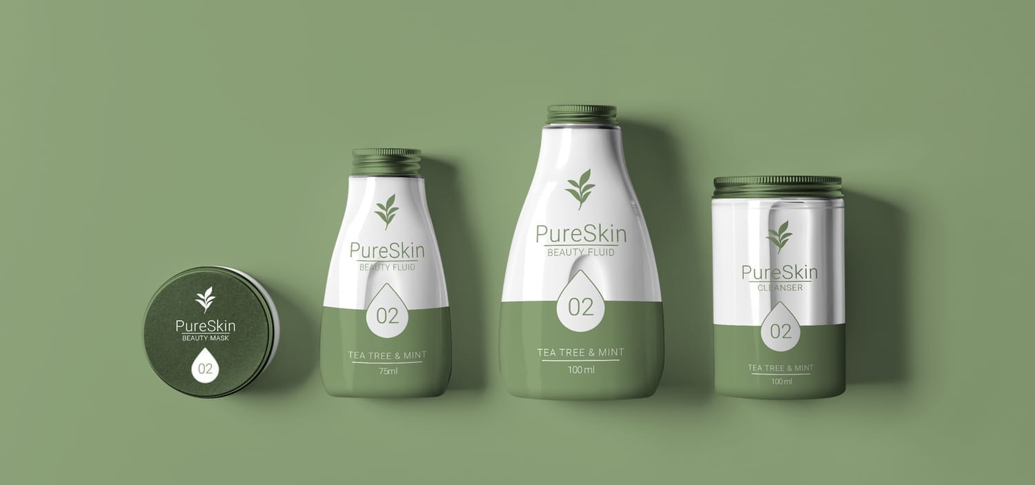FMCG packaging design for PureSkin Beauty Fluid - skincare branding project