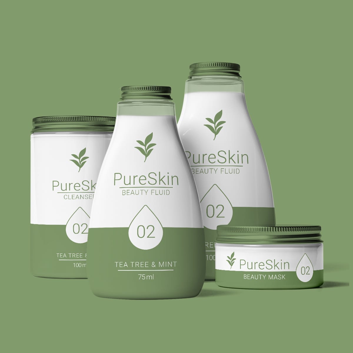 Pureskin Beauty Co tea tree & mint product range – skincare brand identity