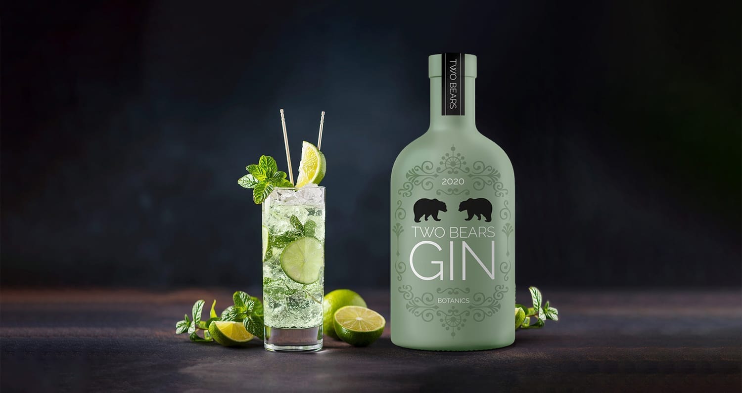 Two Bears Gin botanics bottle – brand identity and packaging design