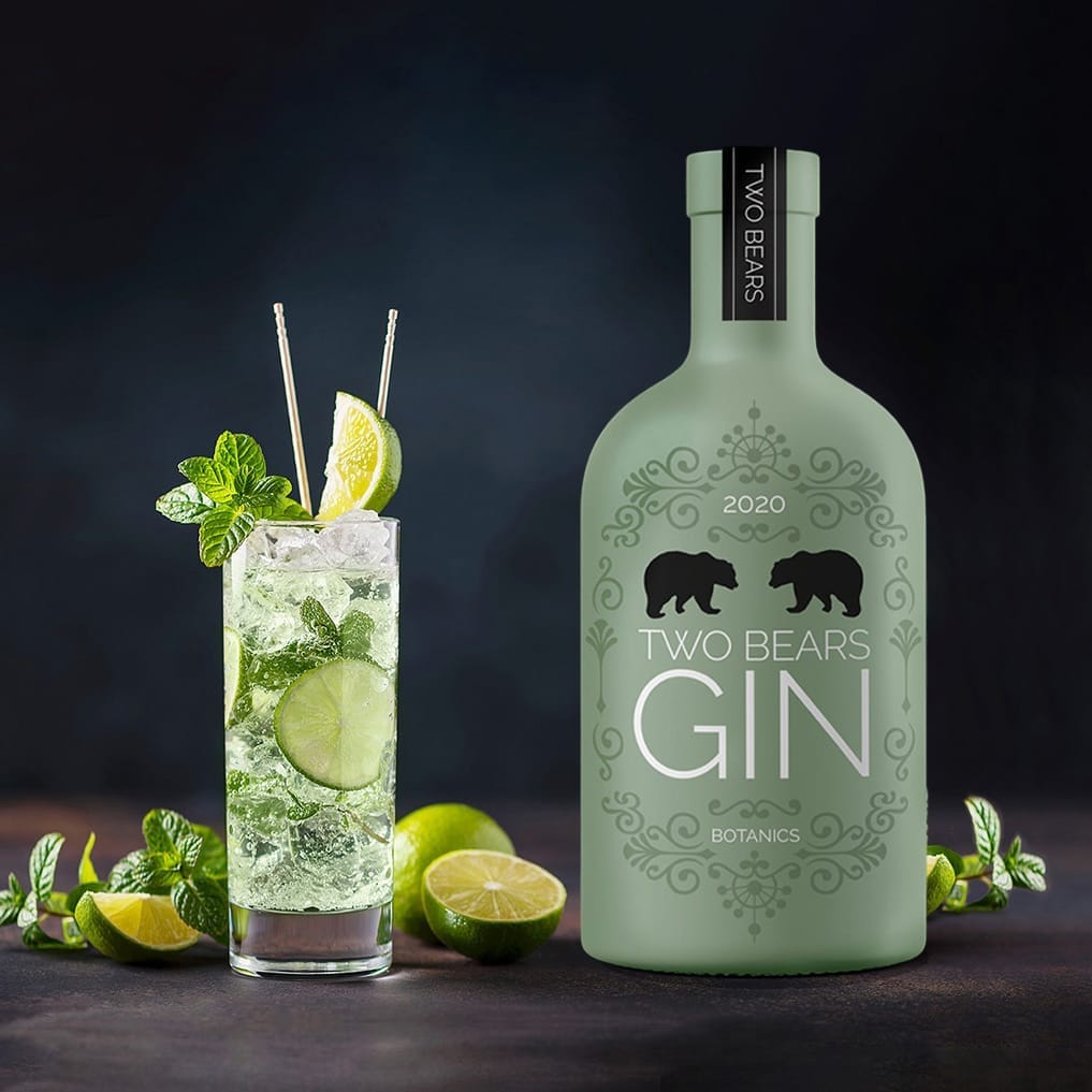 Two Bears Gin botanics bottle – brand identity and packaging design