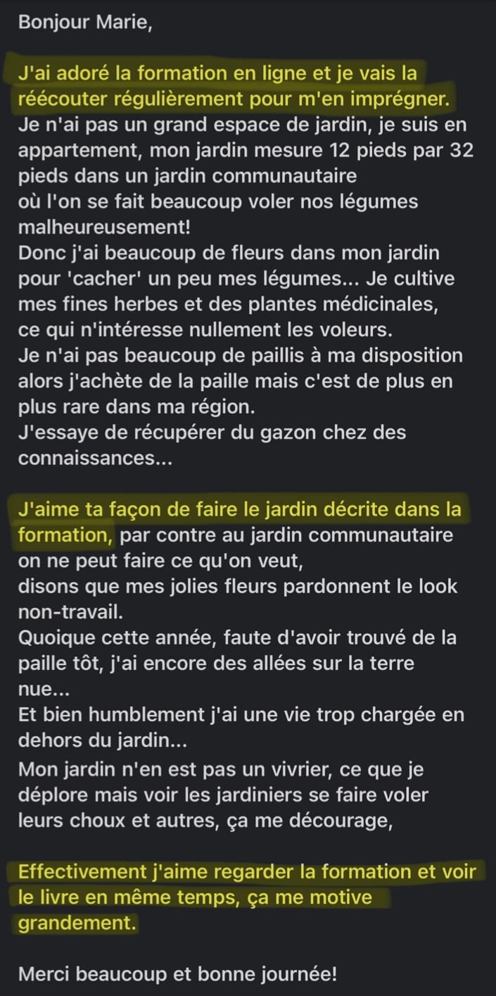 Message d'une personne ayant suivi la méthode