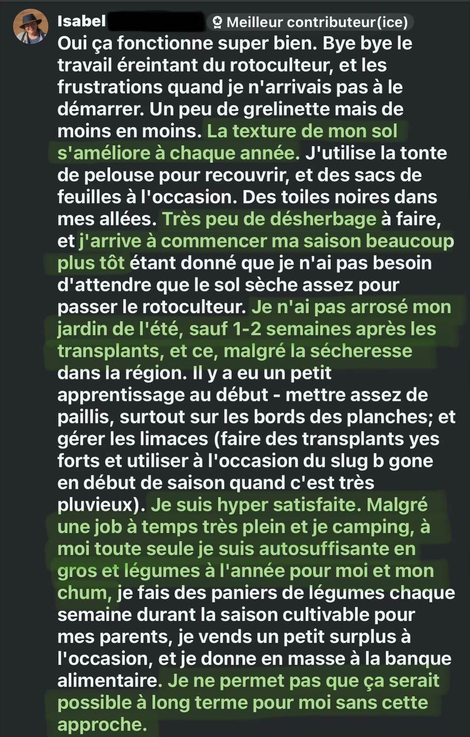 Témoignage d'Isabel sur le non-travail du sol