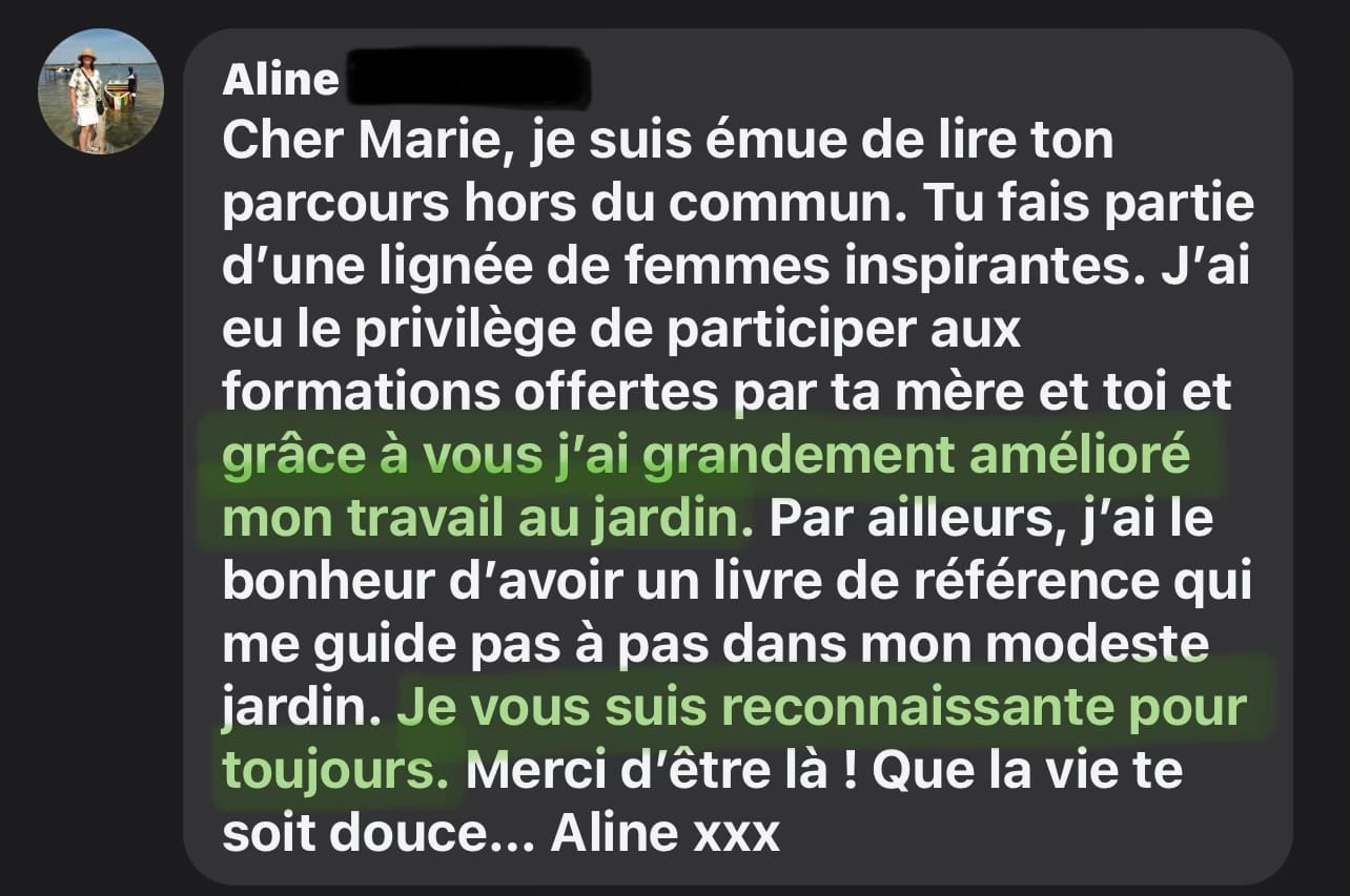 Témoignage écrit d'une élève de Marie Thévard