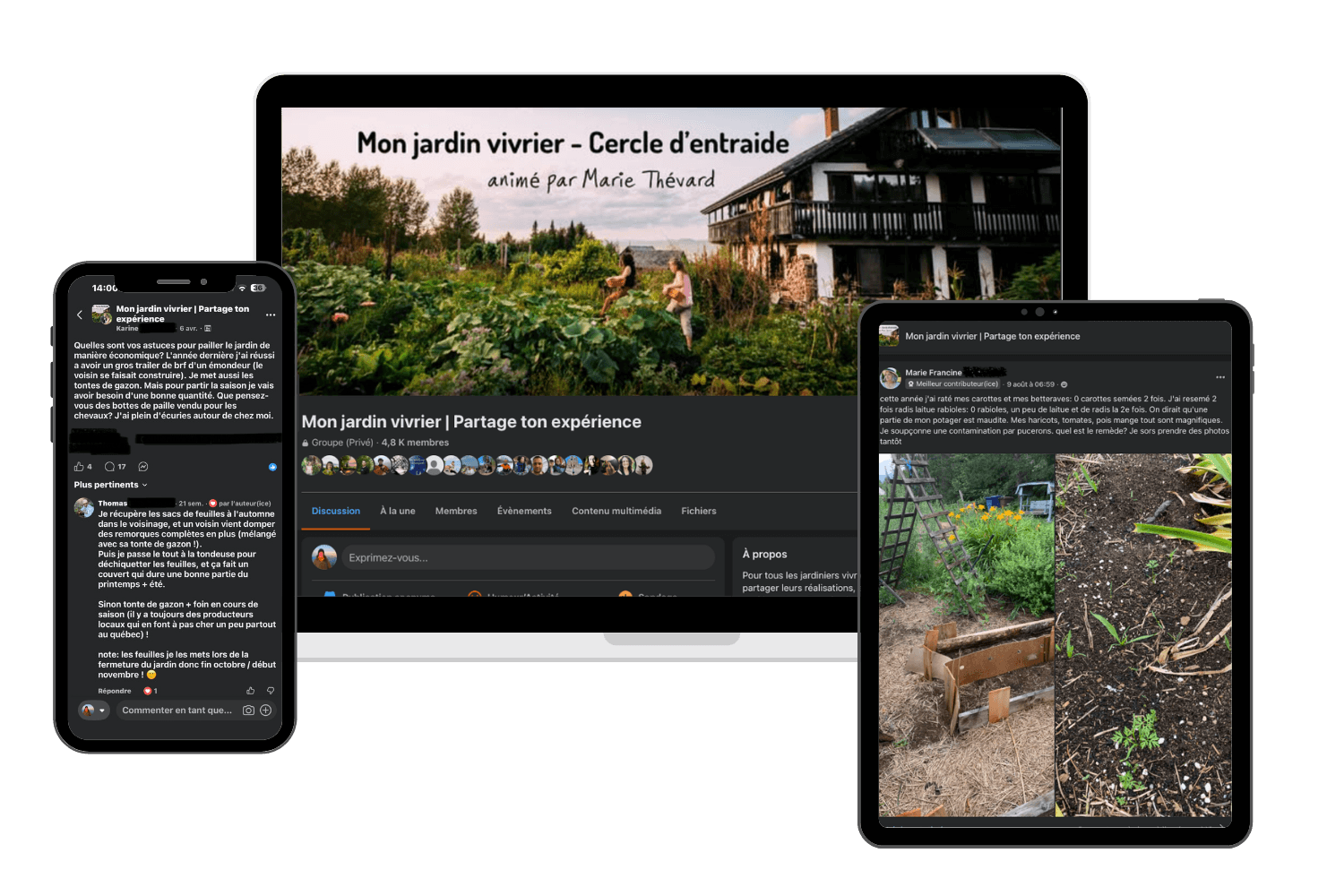 Aperçu du groupe privé Mon jardin vivrier sur ordinateur et mobile