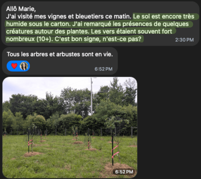 Message de Nathalie à Marie Thévard