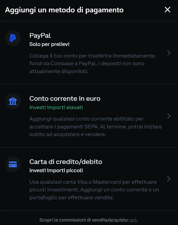 Hoken Tech - Coinbase different payment methods