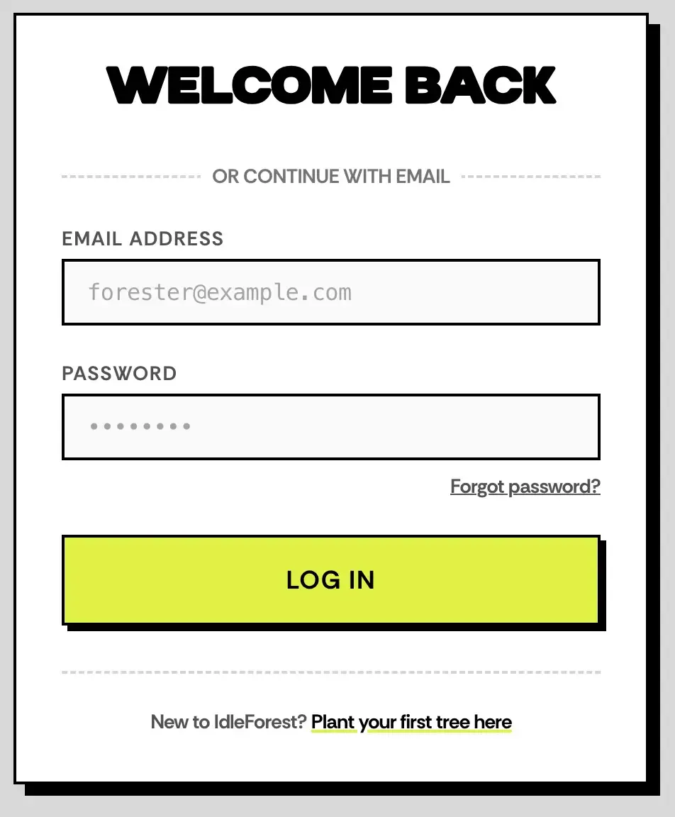 idleForest login page