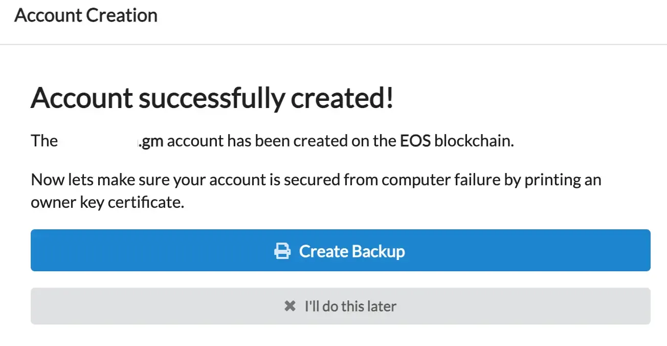 EOS account backup creation — Hoken Tech