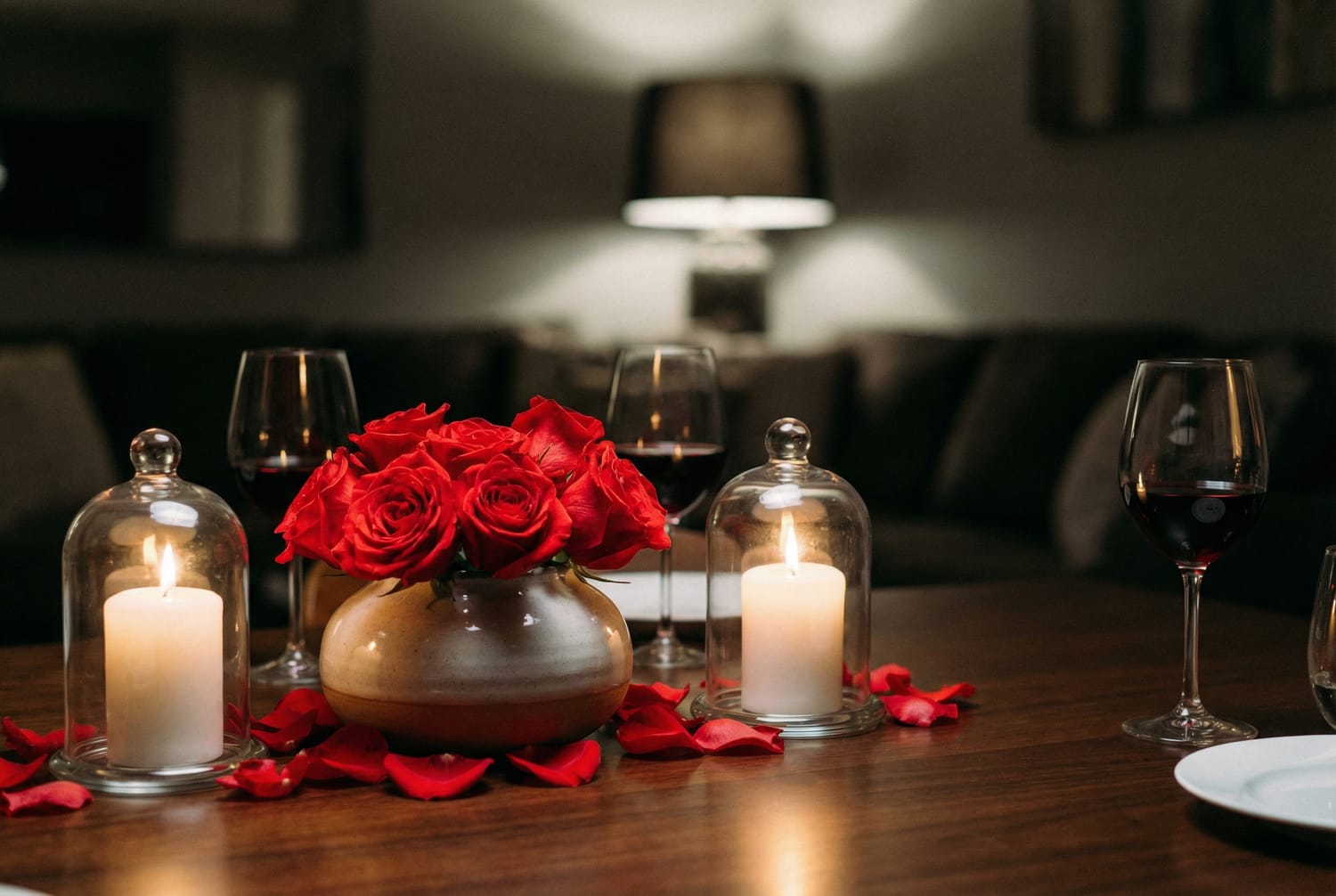 Dîner romantique Saint-Valentin maison bougies roses