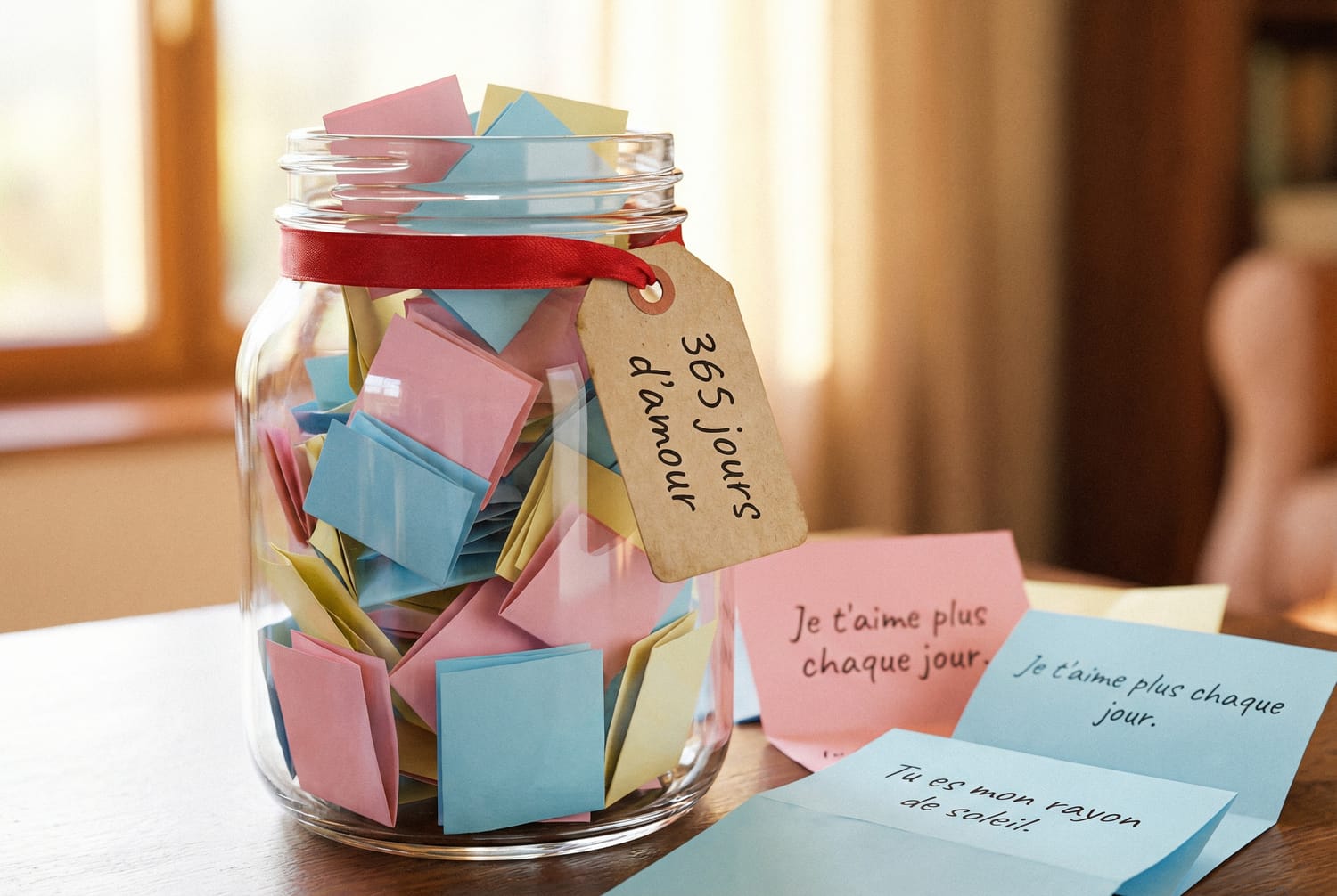 Bocal en verre DIY rempli de 365 messages d'amour pour cadeau Saint-Valentin personnalisé