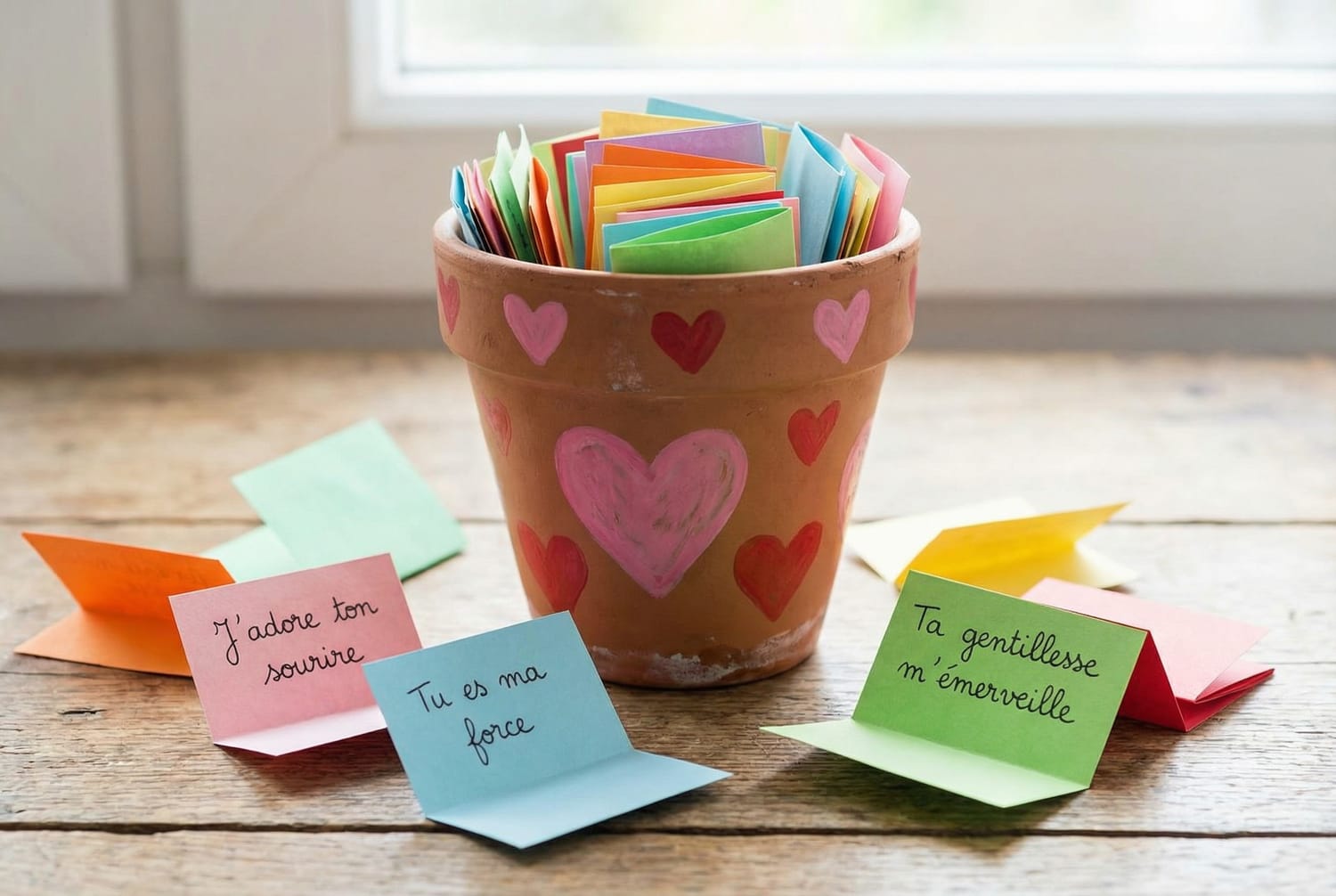 Pot à compliments DIY Saint-Valentin rempli de messages positifs personnalisés