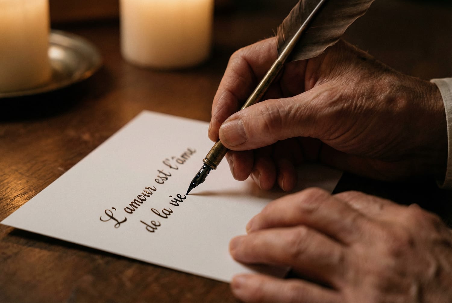 Écriture d'une citation d'amour romantique sur carte de Saint-Valentin