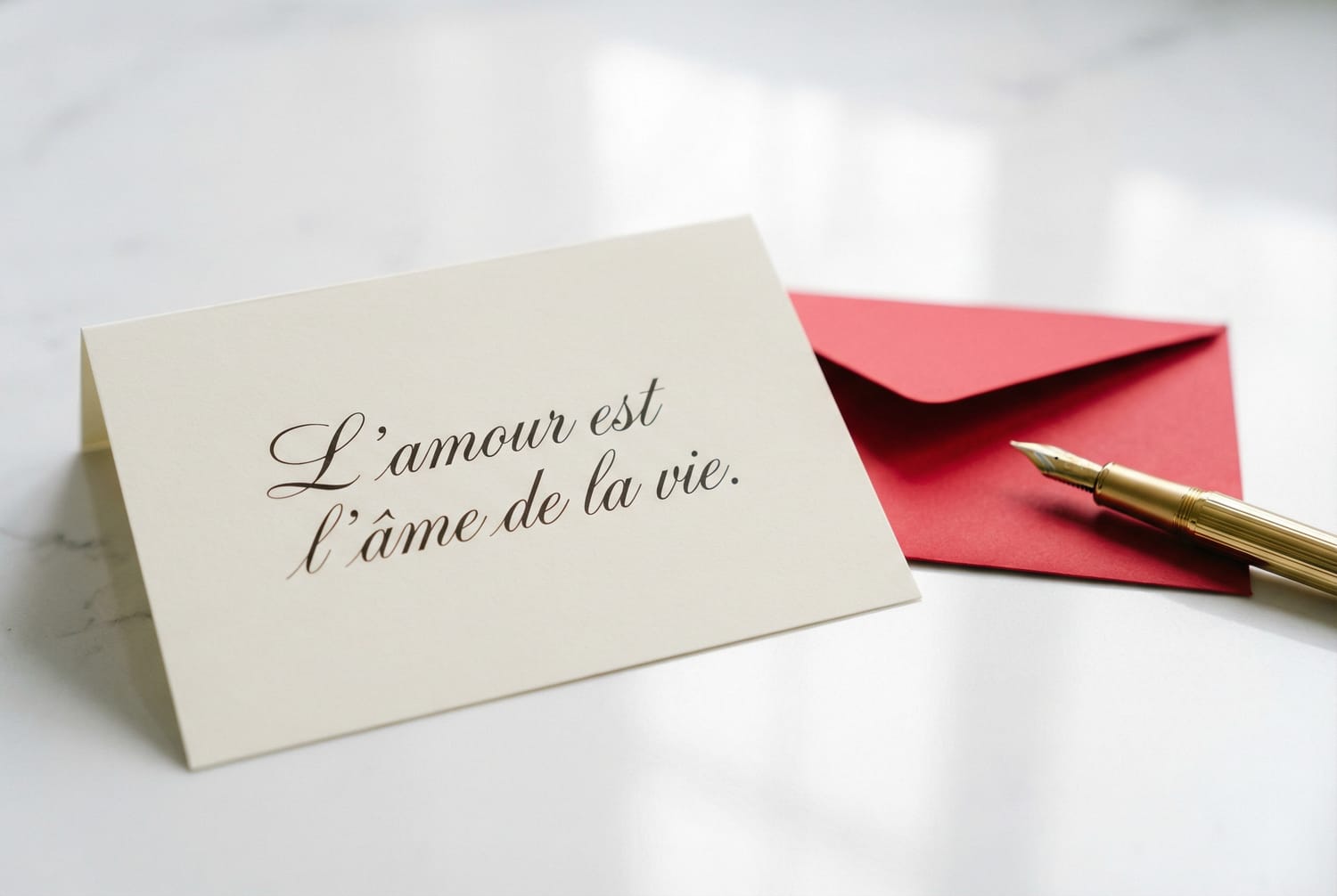 Carte calligraphiée avec citation d'amour pour accompagner cadeau Saint-Valentin