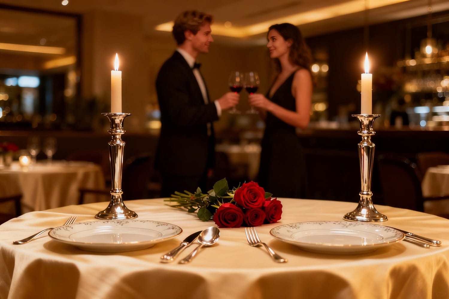 table romantique avec bougies et fleurs pour occasion spéciale en amour