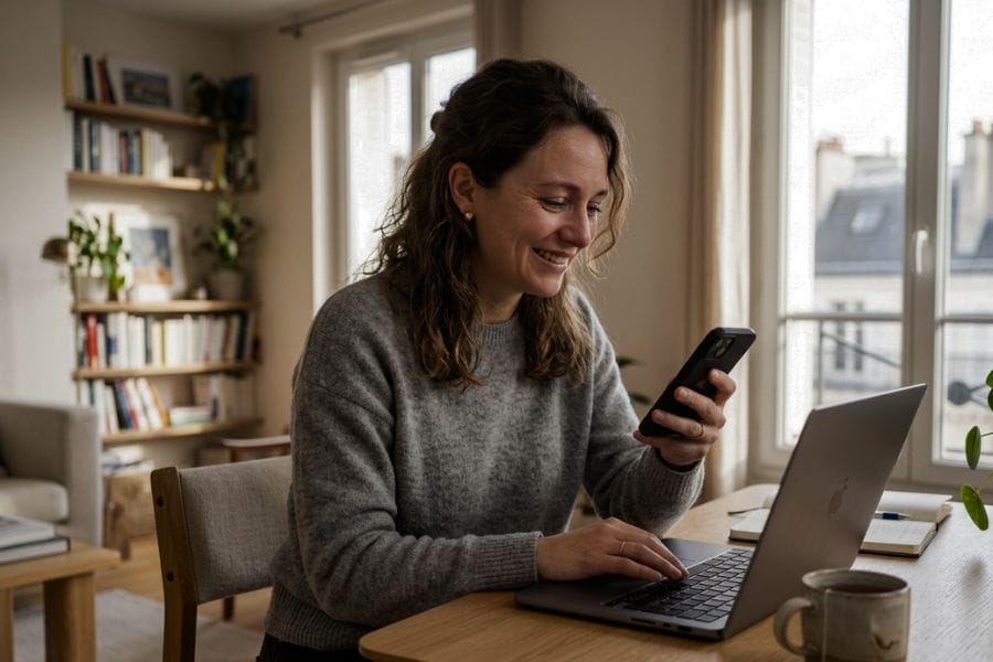 femme lisant message amour soutien travail stress couple