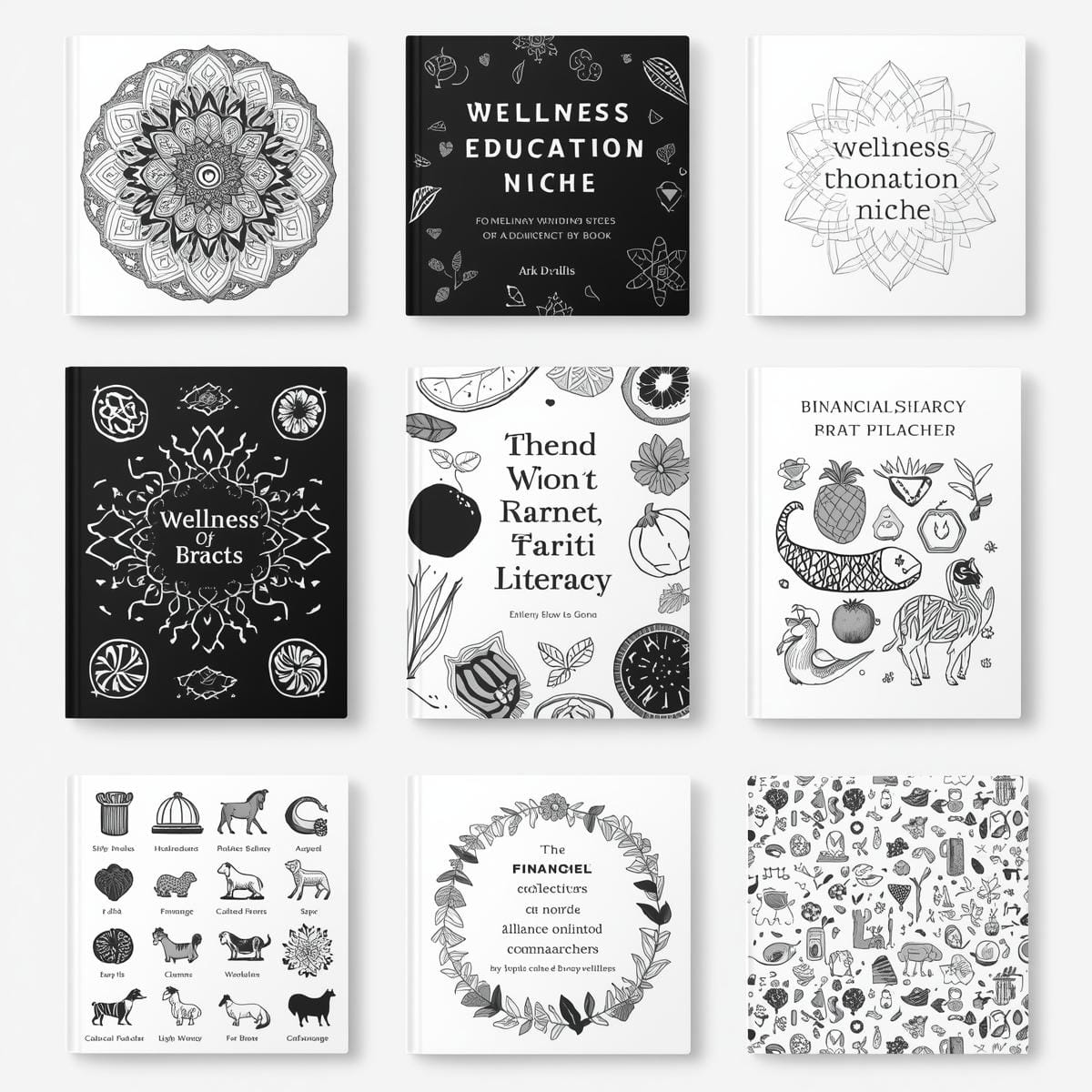 Intricate Mandala patterns and mental health themed coloring book interiors designed for Amazon KDP adult coloring books.