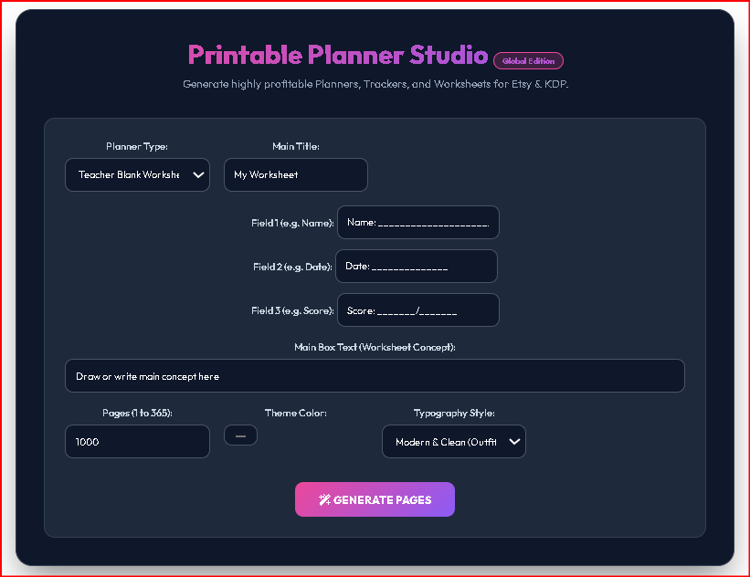 Printable Planner Studio Global Edition