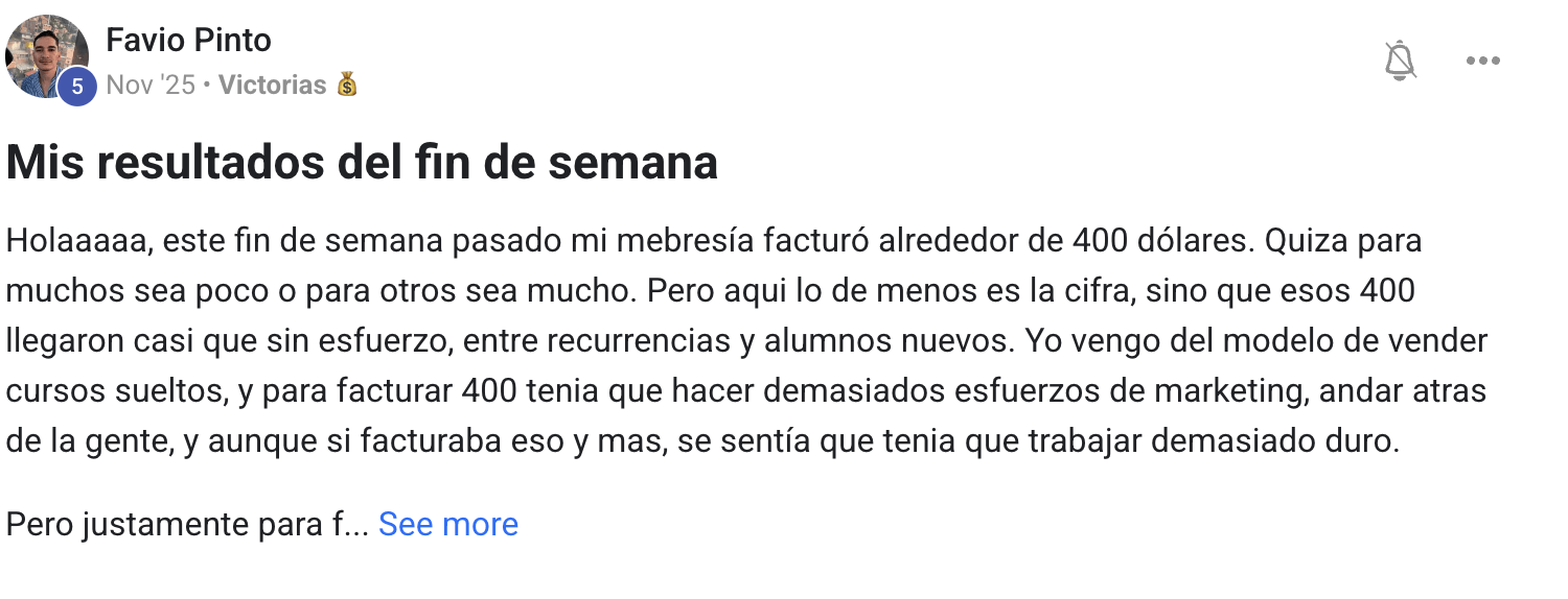 Testimonio cliente Aceleradora de Membresías