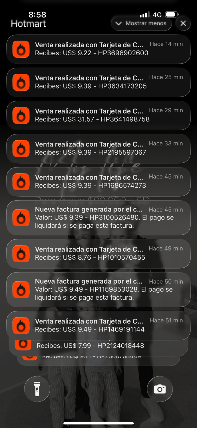Notificaciones de ventas reales
