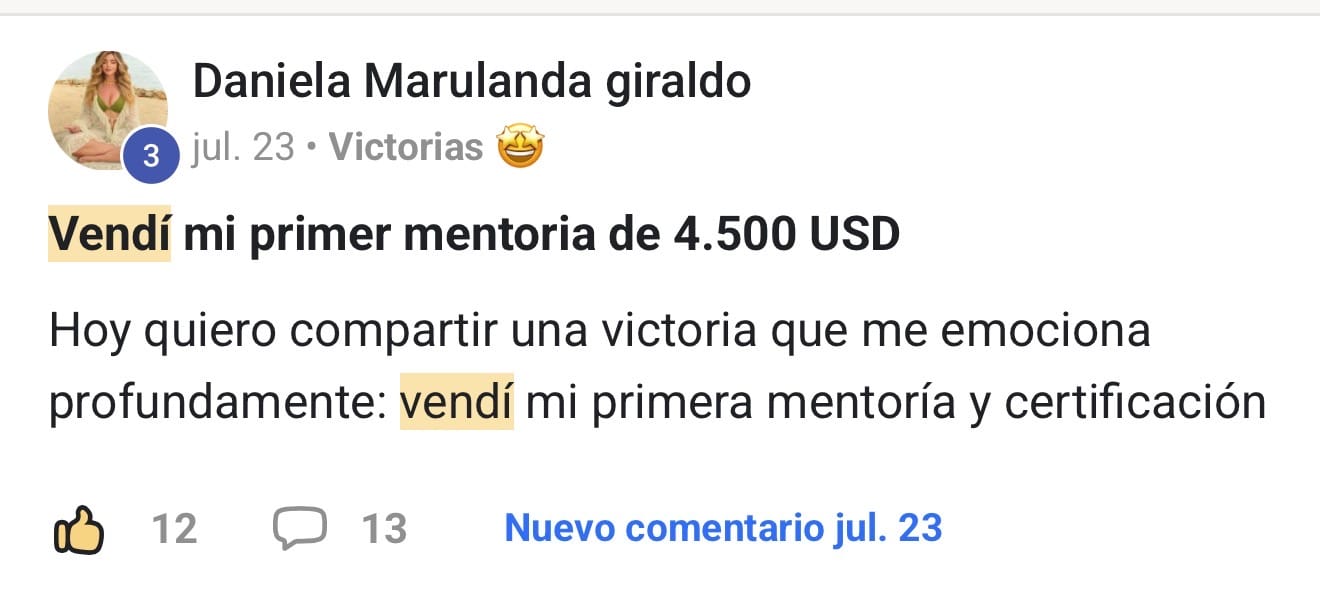 Mensaje de una estudiante de Atajo al Éxito contando su resultado
